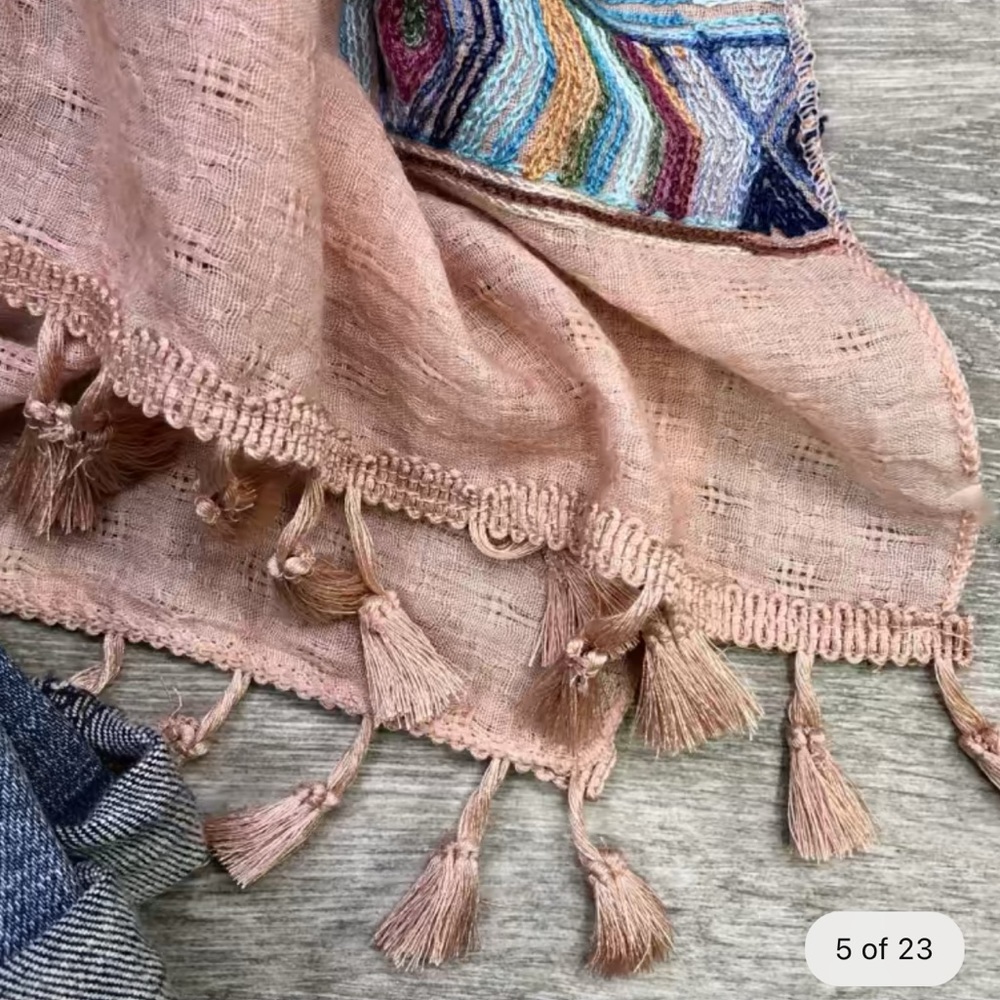 Brandie Peach Embroidered Open Front Tassel Detail Kimono - Picture 5 of 13